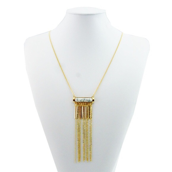 Jewelry - Marbled White Stone Tassel Necklace
